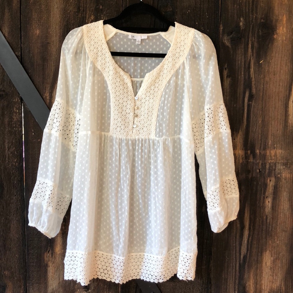 Cream DR2 Sheer Top with Lace